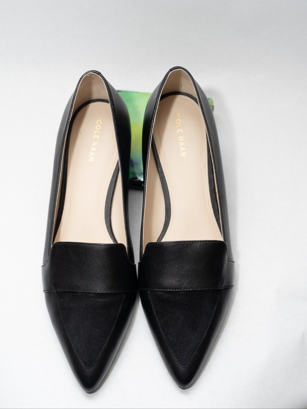 Cole Haan Black Leather & Suede Pointed Slip-On Loafers Size 8.5B Like New